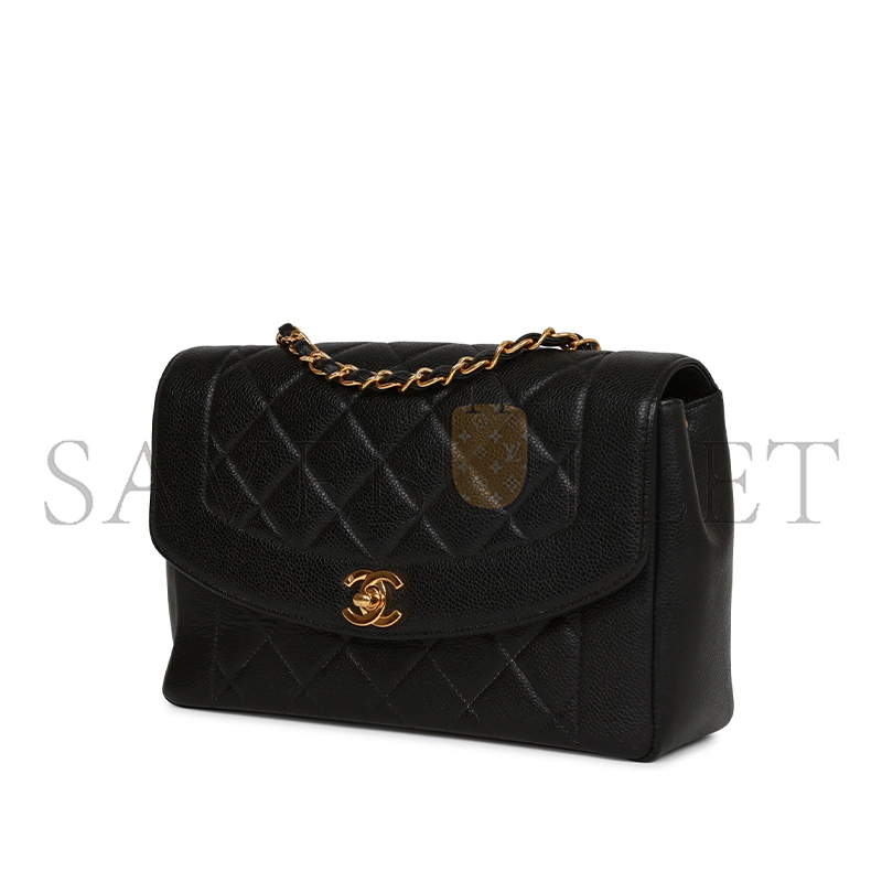 Ch*el medium diana flap bag black caviar gold hardware a2221 (22.5*14*7cm)